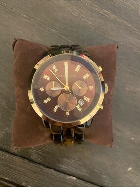 Michael Kors Women’s Tortoiseshell and Gold Chronograph Watch - Brown